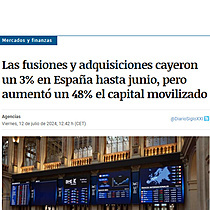 Las fusiones y adquisiciones cayeron un 3% en Espaa hasta junio, pero aument un 48% el capital movilizado